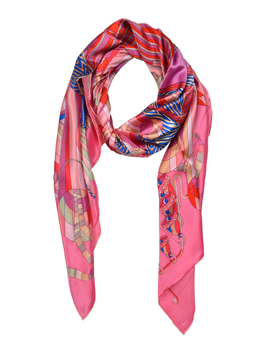 95cm*5cm Pink Silk Scarf For Women Letter chain Printed Handle