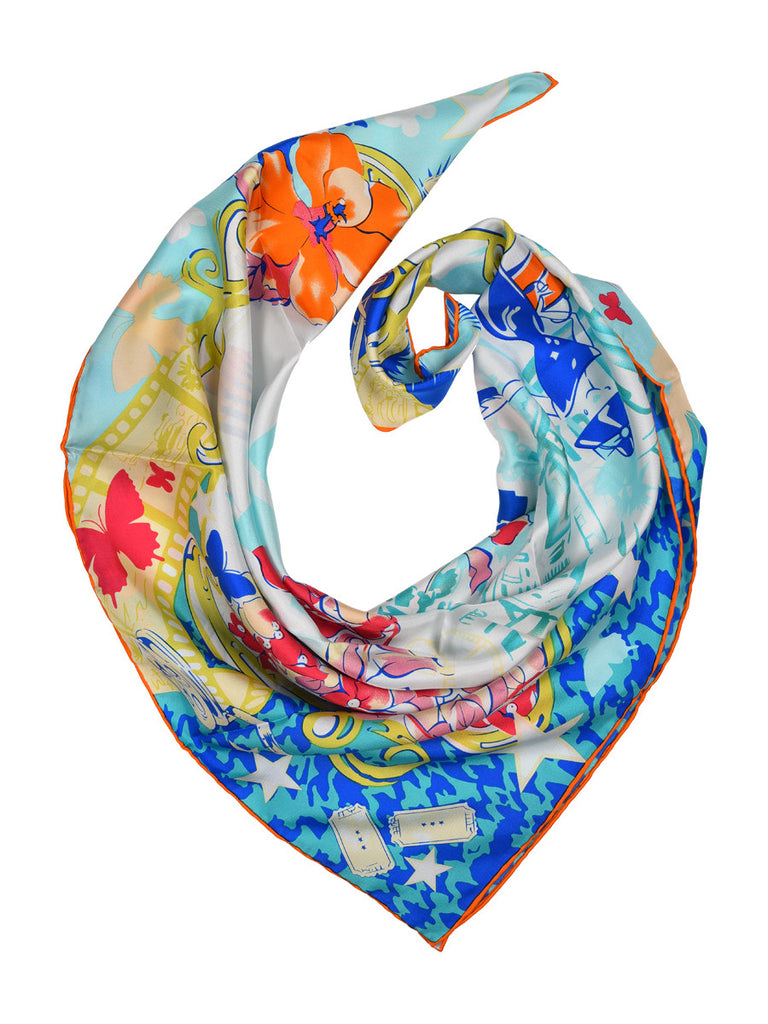 Multicolor silk scarf with floral design