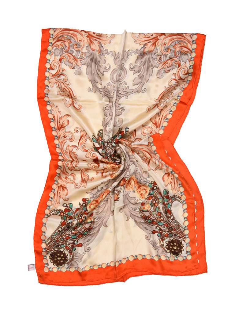 Golden & orange silk scarf with floral design
