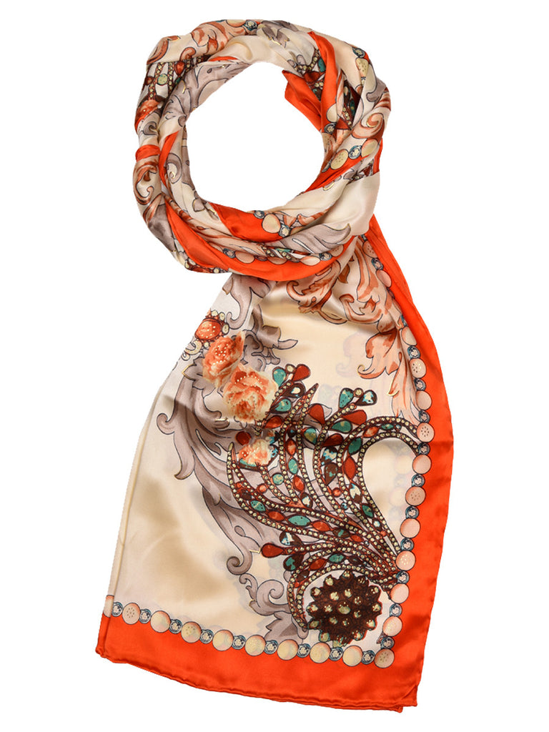 Golden & orange silk scarf with floral design