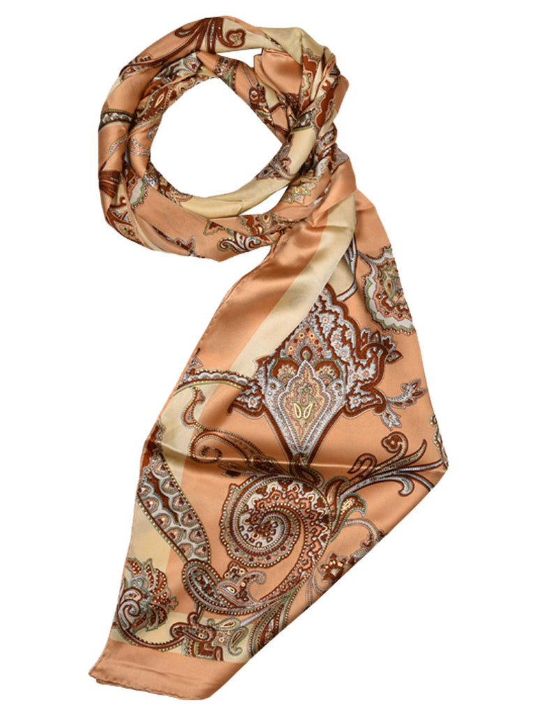 Brown & golden silk scarf with nature inspired design