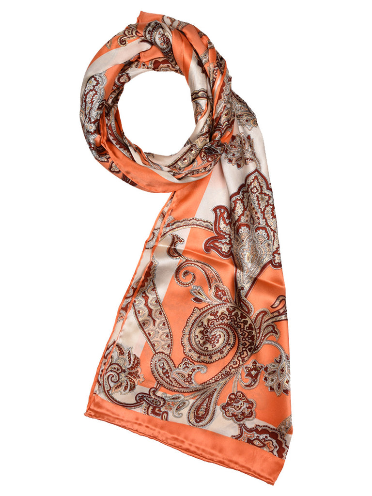 Peach & off-white silk scarf with nature inspired floral design