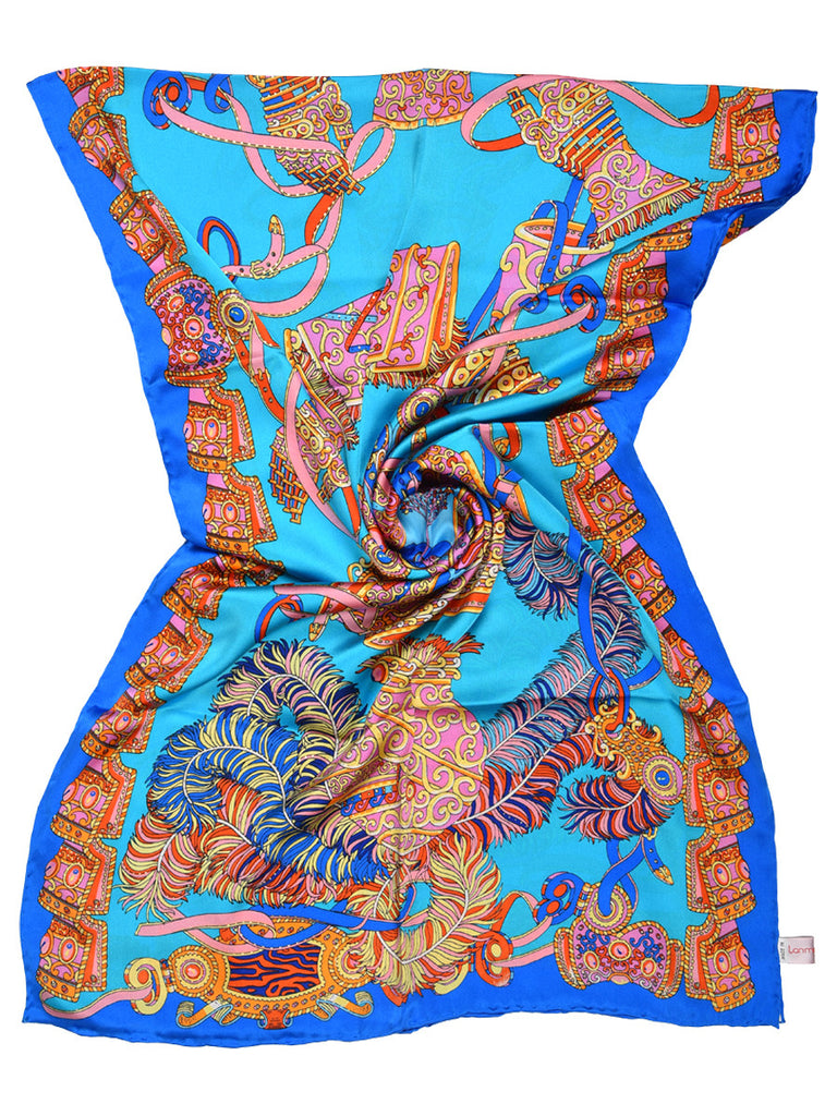 Light blue silk scarf with an electric blue border & contemporary design
