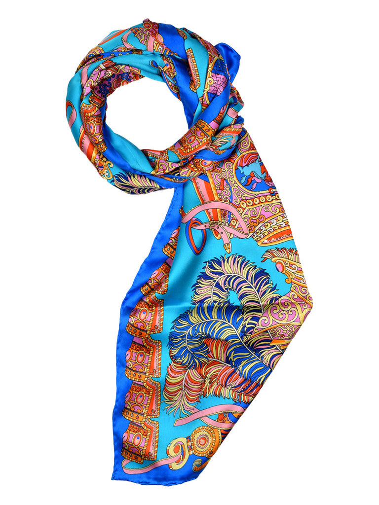 Light blue silk scarf with an electric blue border & contemporary design