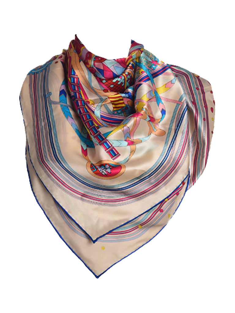 Golden silk scarf with multi color digital print