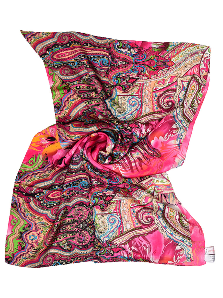 Magenta pink silk scarf with paisley design