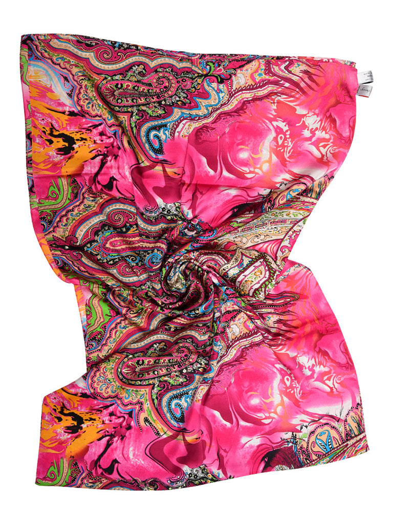 Magenta pink silk scarf with paisley design